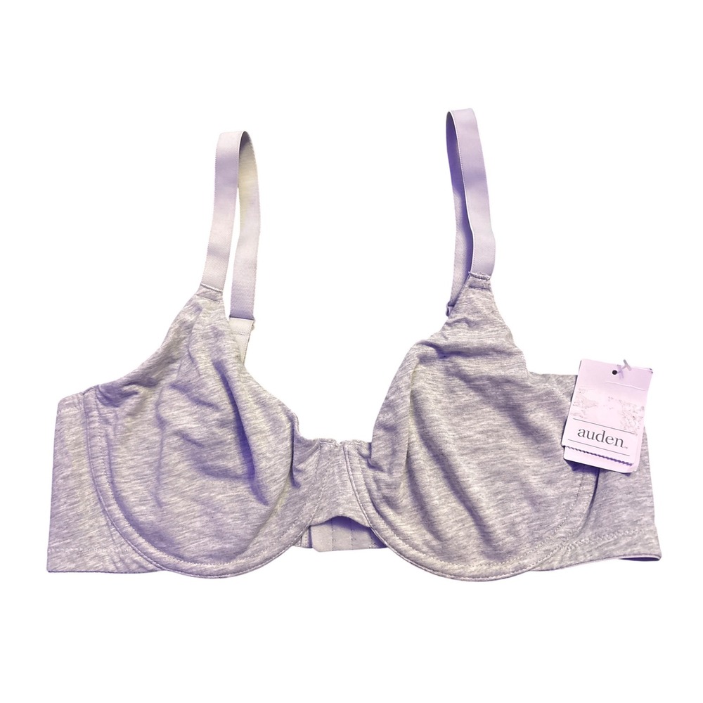 NEW Auden Gray Cotton Unlined Convertible Comfort Wire Bra Full Figure 38D